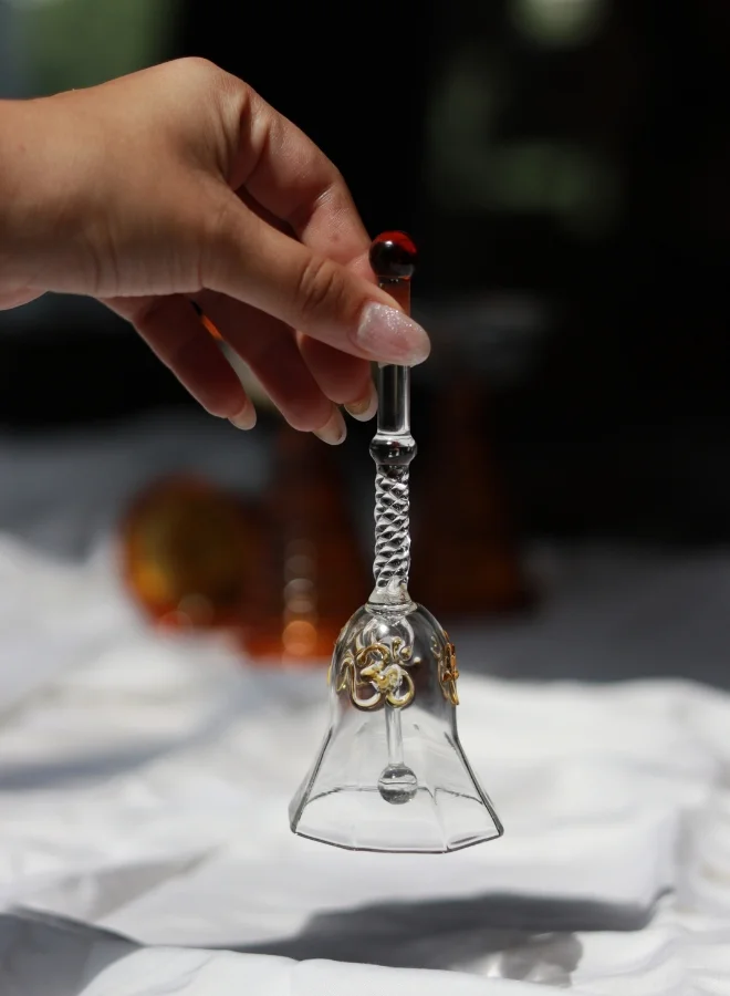 Muun Home Amber Glass Ringing Bell for Pooja & Mandir - Decorative Temple Bell for Home Decor, Housewarming, Wedding & Festive Gift