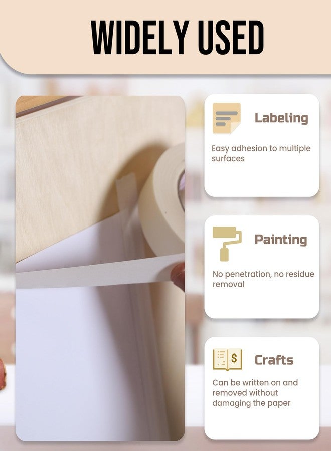 Lichamp شريط لاصق Lichamp مقاس 3/4 بوصة، عبوة من 3 أشرطة لاصقة متعددة الأغراض باللون البيج والأبيض للرسم والفنون والحرف اليدوية، مقاس 3/4 بوصة × 55 ياردة × 3 لفات (إجمالي 165 ياردة) - Image 3