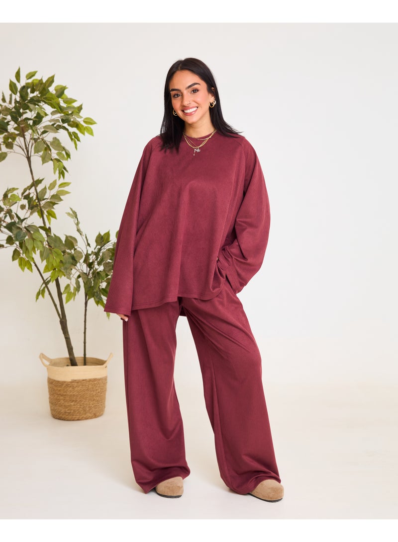 Dresscode Oversized Ribbed Burgundy Set - Image 1
