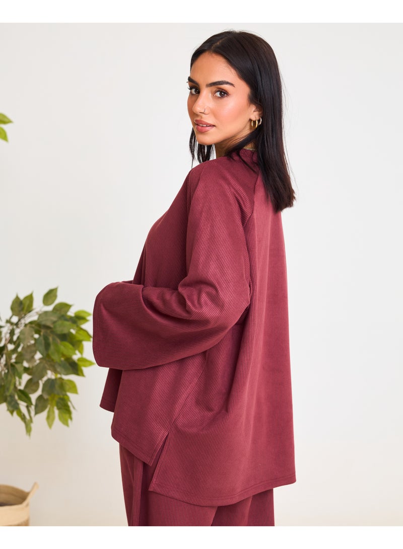 Dresscode Oversized Ribbed Burgundy Set - Image 2