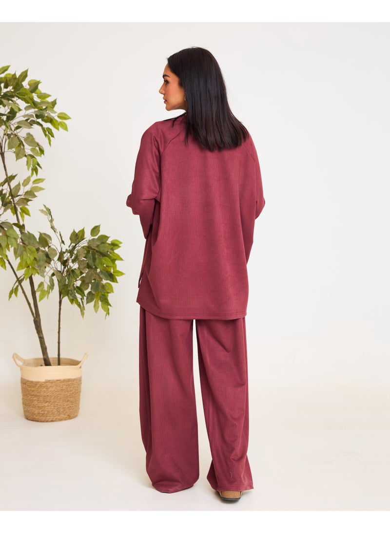 Dresscode Oversized Ribbed Burgundy Set - Image 3