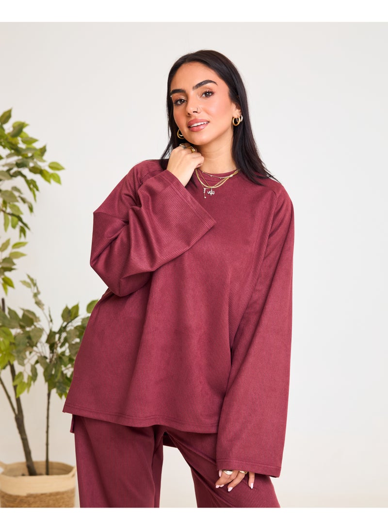 Dresscode Oversized Ribbed Burgundy Set - Image 5