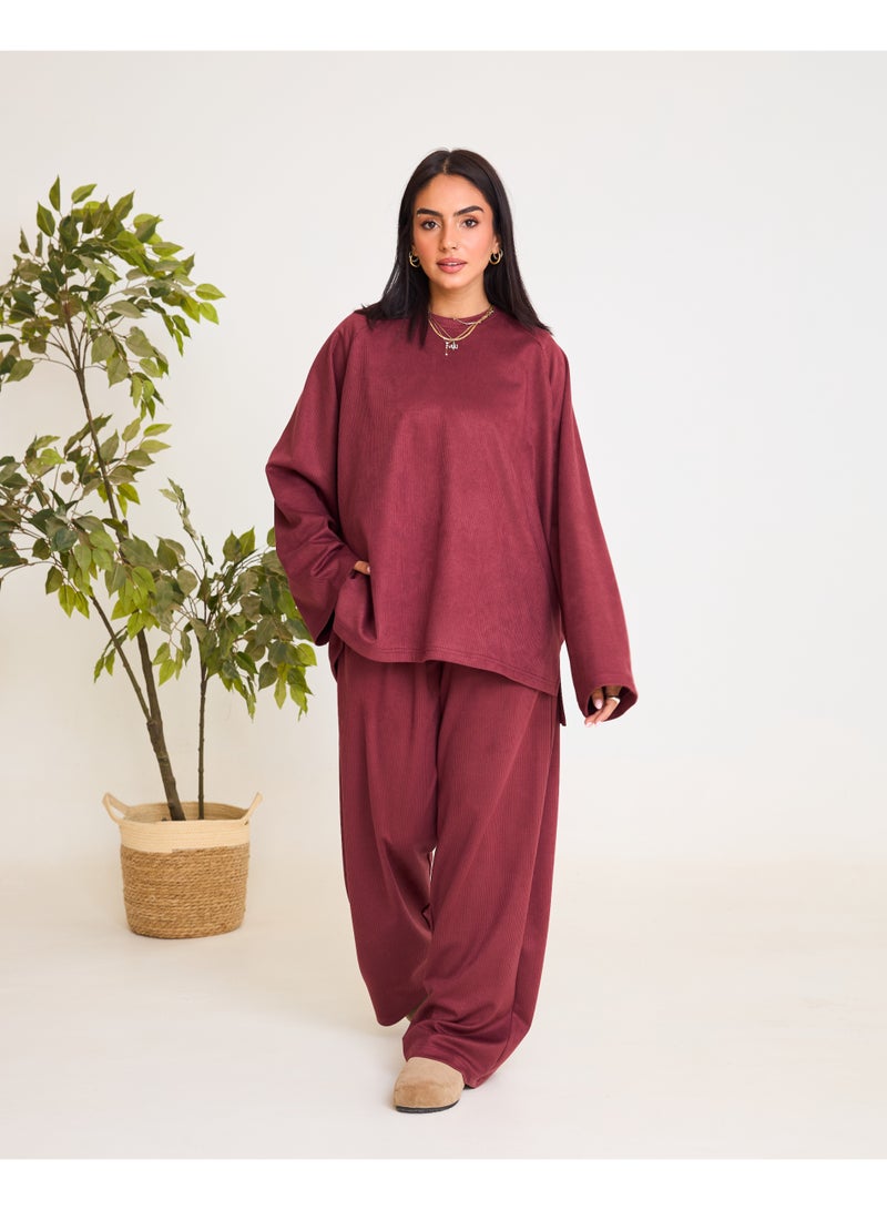 Dresscode Oversized Ribbed Burgundy Set - Image 4