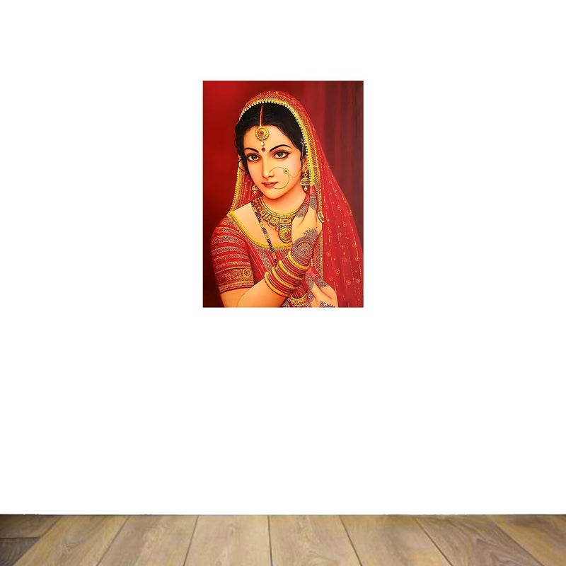 Rajasthani Bridal Women Wall Sticker - Bridal Rajasthani Women Wall Poster Sticker - Indian Women Art Paintings -Bridal Women Wall Sticker - Strong Adhesive Sticker - 300GSM  - Image 4