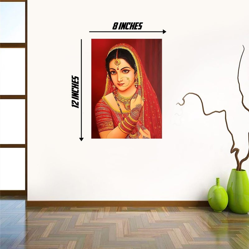 Rajasthani Bridal Women Wall Sticker - Bridal Rajasthani Women Wall Poster Sticker - Indian Women Art Paintings -Bridal Women Wall Sticker - Strong Adhesive Sticker - 300GSM  - Image 3