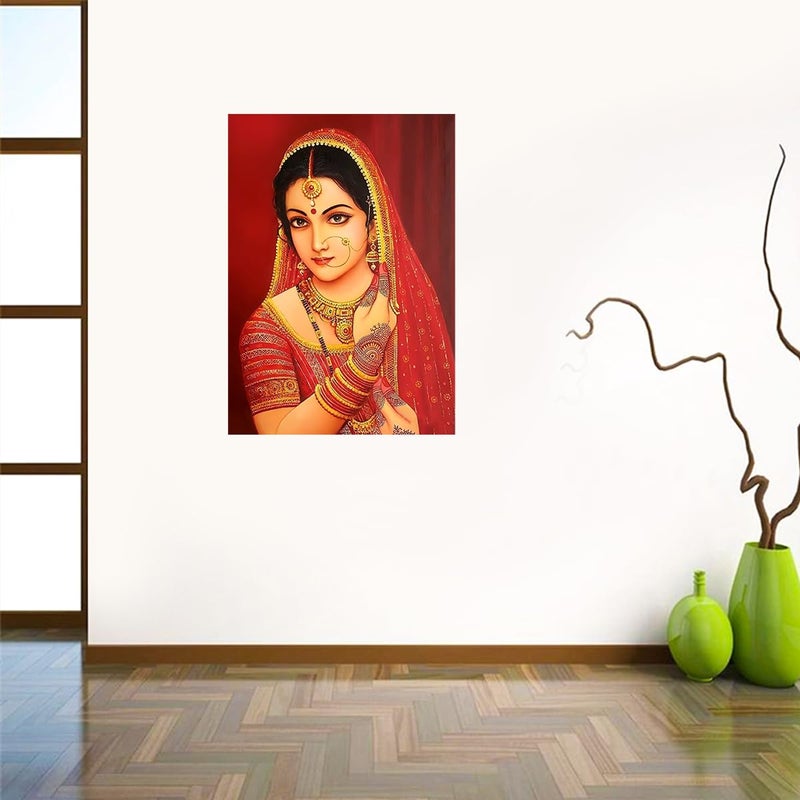 Rajasthani Bridal Women Wall Sticker - Bridal Rajasthani Women Wall Poster Sticker - Indian Women Art Paintings -Bridal Women Wall Sticker - Strong Adhesive Sticker - 300GSM  - Image 2