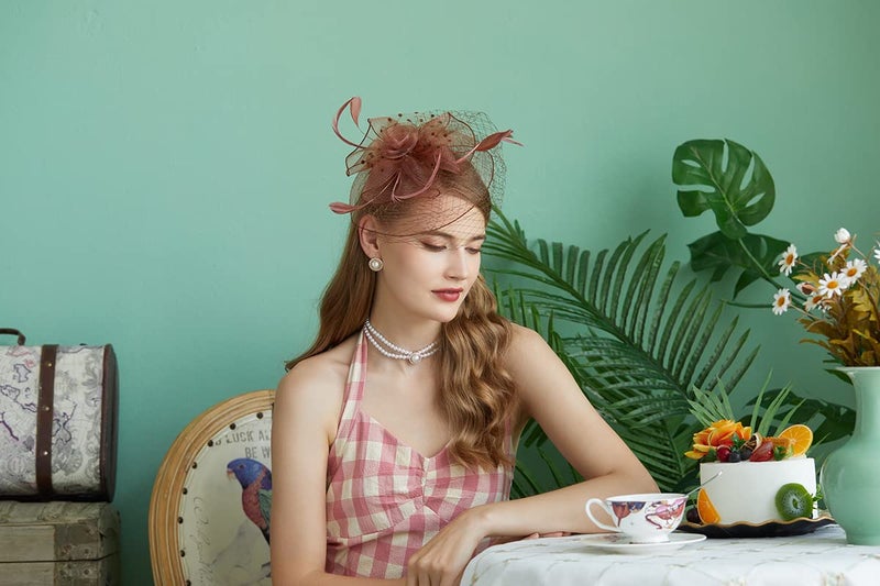Cizoe Fascinators Hats 20s 50s Hat Pillbox Hat Cocktail Tea Party Headwear with Veil for Girls and Women(D-coffee) - Image 4