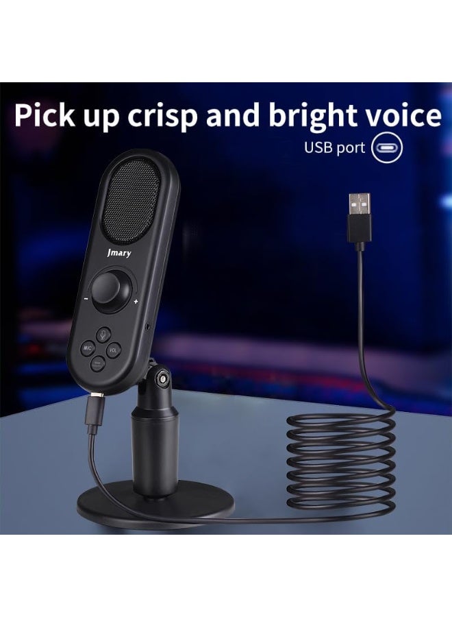 USB Podcast Microphone for PC & Laptop, Professional Condenser Mic with Hypercardioid Pickup, Gain Control, Zero-Latency Headphone Monitoring, 360° Adjustable Stand, Plug & Play – Ideal for Streaming, Gaming & Voiceovers