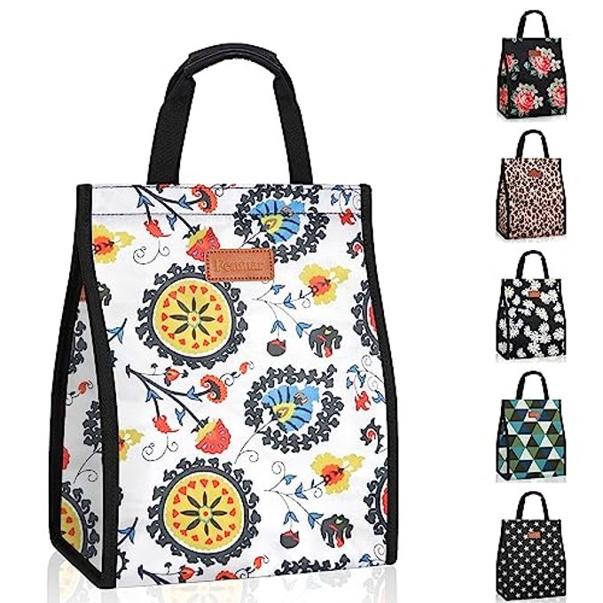 Lunch Bags for Women Insulated Reusable Lunch Tote with Internal Pocket, Lunch Tote bag for Work (Colorful Flowers)