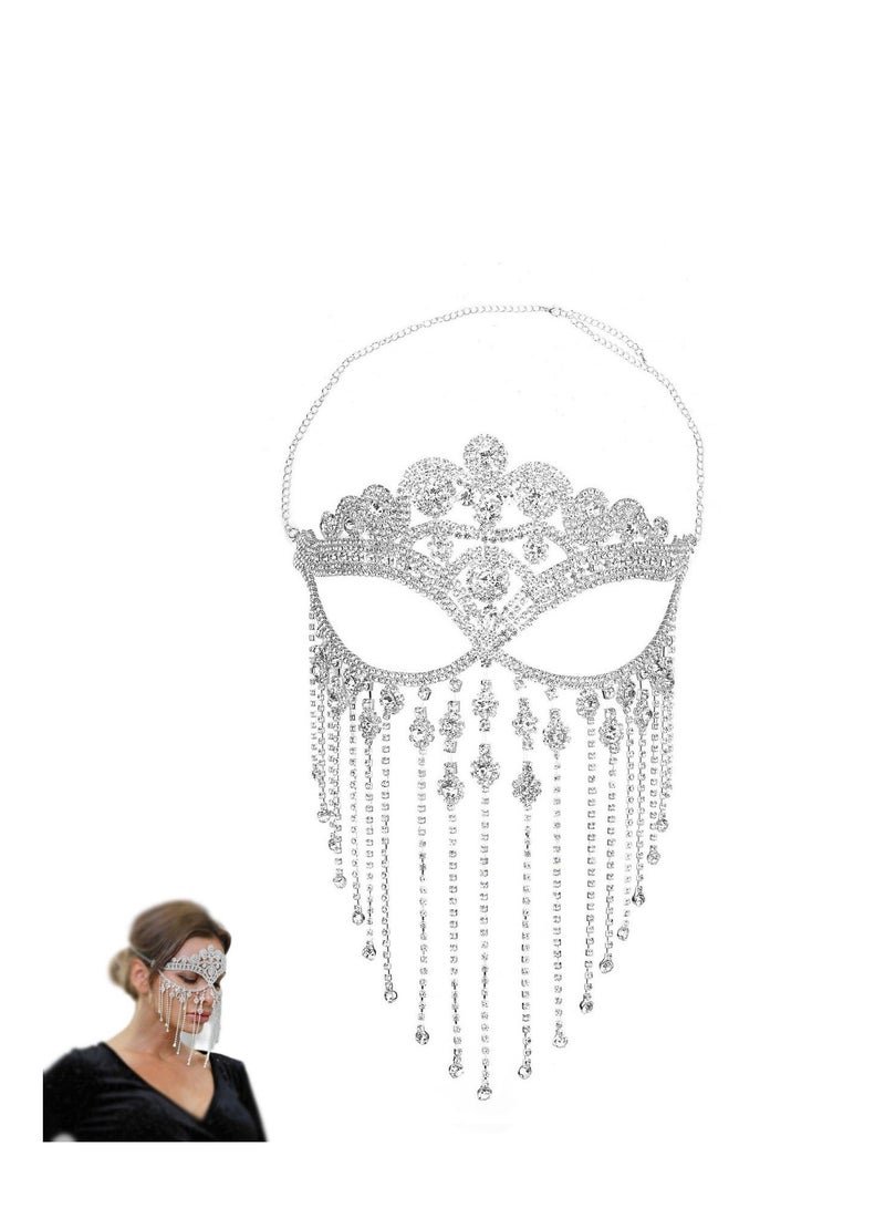 Tassel Mask Chain for Women Fringe Masquerade Head Chain Rhinestone Face Jewelry Costumes Accessory Face Mask for  PartyCosplay Nightclub - Image 1