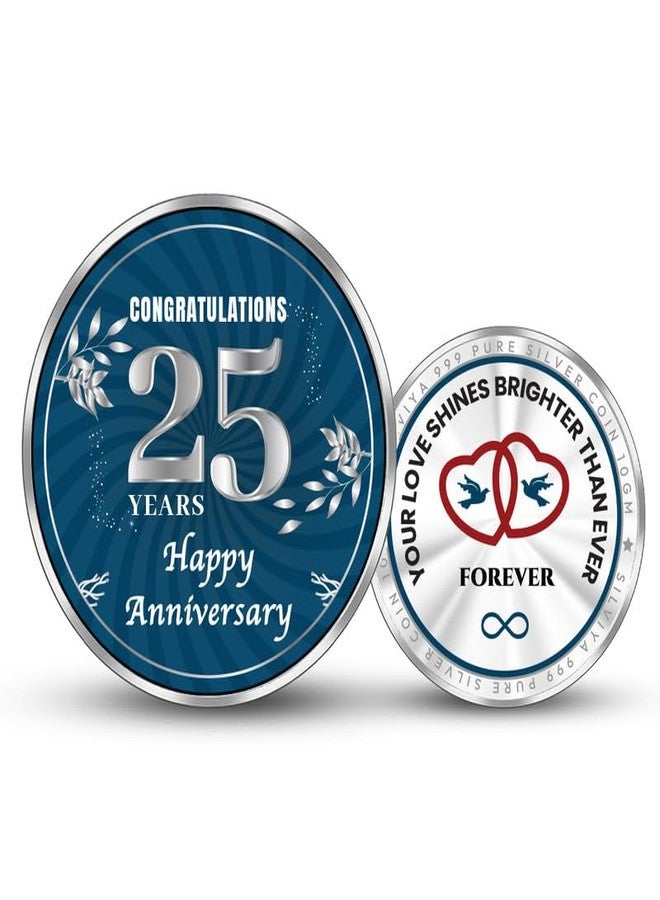 Silviya BIS Hallmarked 25th Anniversary 999 Pure Silver Coin - 10 Gm - Wedding Anniversary Gift - Memorable Gift - Round Shape - Image 1