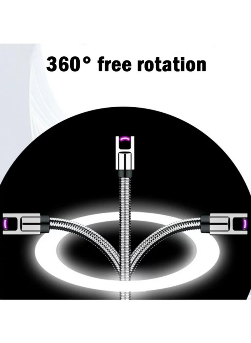 Yuwell Electric BBQ Lighter 360 Degree Windproof Flameless Flexible Neck Long USB Type-C Rechargeable Electric Candle Arc Lighter With LED Battery Display Silver  - Image 3