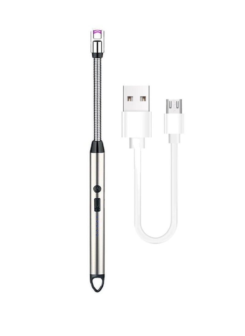 Yuwell Electric BBQ Lighter 360 Degree Windproof Flameless Flexible Neck Long USB Type-C Rechargeable Electric Candle Arc Lighter With LED Battery Display Silver  - Image 1