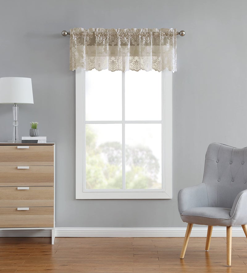 LinenZone LinenZone Lace Kitchen Valance Lace Window Treatment for Kitchen or Small Window Valance Can Be Combined with Matching Swags or Tiers for a Charming Farmhouse Look Fiona 60 x 18 Linen 