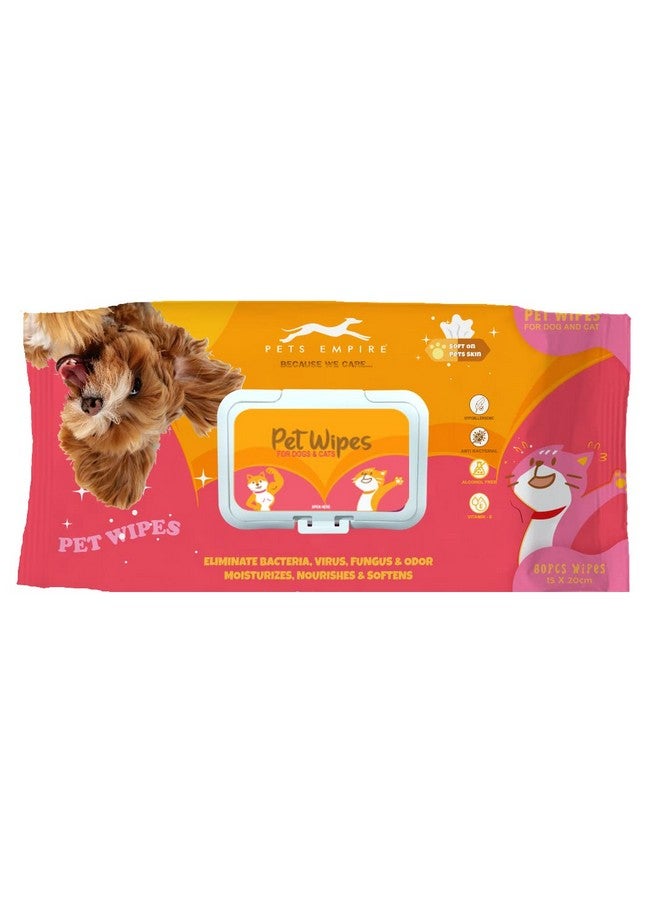 بتس إمباير مناديل مبللة للحيوانات الأليفة للكلاب والجراء والحيوانات الأليفة لتنظيف مخالبها والعناية اليومية بها ناعمة على بشرة الحيوانات الأليفة (15 × 20 سم) 80 قطعة (1، (عبوة من قطعة واحدة)) - Image 1