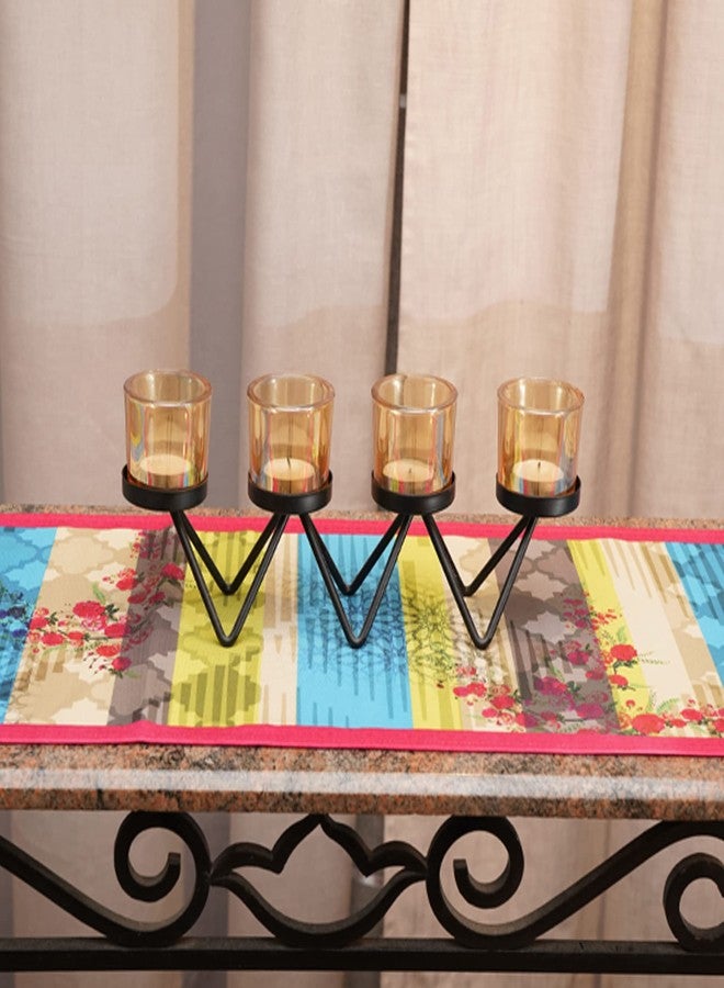 زيبا مفرش طاولة من مزيج القطن من زيبا وورلد، بنقشة زهور هندسية، مناسب لأربعة أو ستة أشخاص، مثالي لغرفة المعيشة أو غرفة الطعام | 30 سم × 210 سم؛ 12 بوصة × 84 بوصة - Image 3