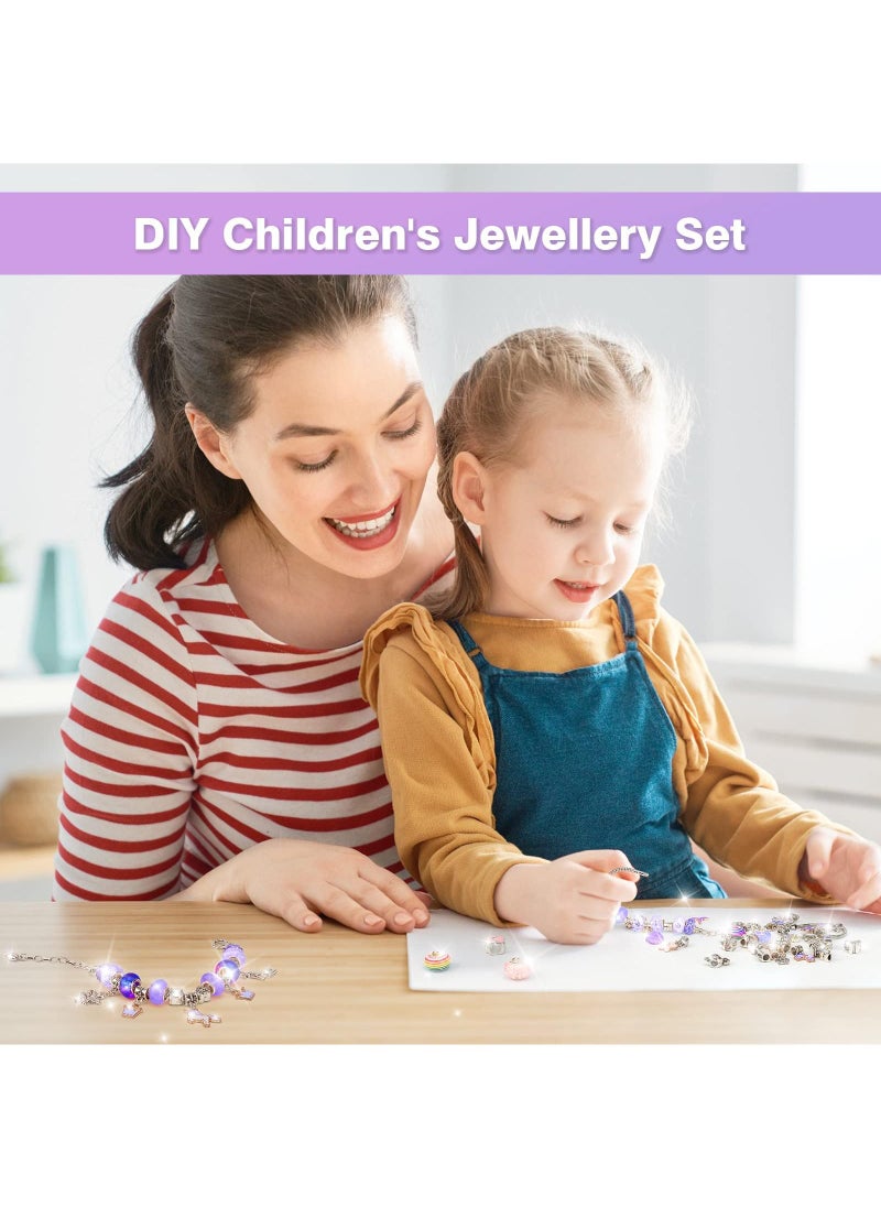 Sweet seven 66 Pcs Charm Bracelet Making Kit for Girls Art and Crafts for Kids 5 6 7 8 9 10 11 12-Year Old Girls Jewellery Making for Girls Gifts Purple With Gift Box  - Image 2