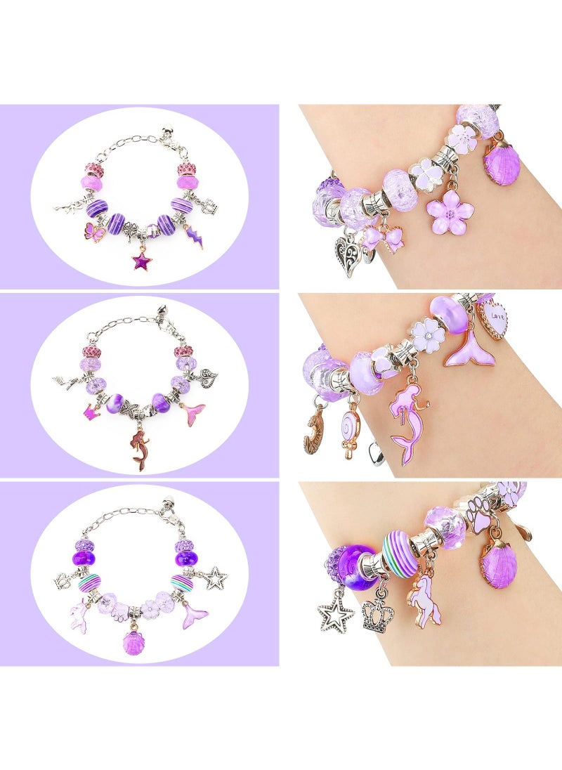 Sweet seven 66 Pcs Charm Bracelet Making Kit for Girls Art and Crafts for Kids 5 6 7 8 9 10 11 12-Year Old Girls Jewellery Making for Girls Gifts Purple With Gift Box  - Image 5