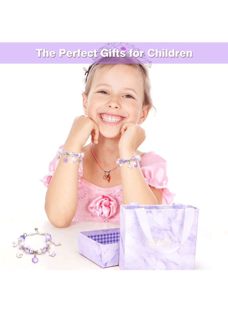 Sweet seven 66 Pcs Charm Bracelet Making Kit for Girls Art and Crafts for Kids 5 6 7 8 9 10 11 12-Year Old Girls Jewellery Making for Girls Gifts Purple With Gift Box  - Image 3