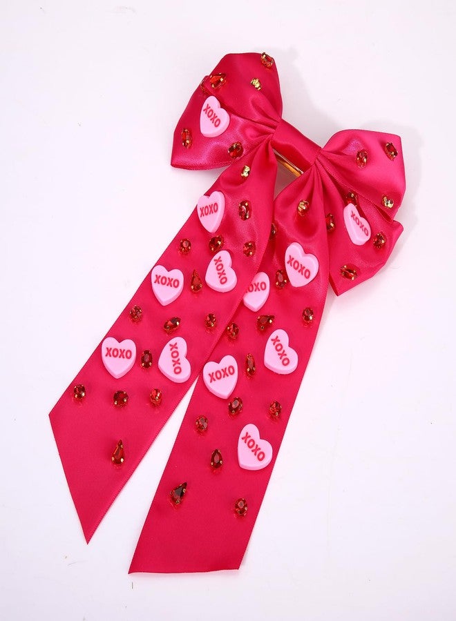 Boderier Valentines Day Hair Bows for Women Girls Conversation Candy Heart Hair Bow Clips Jeweled XOXO Hair Bows Valentines Day Gifts for Her Hot Pink XOXO Heart - Image 5