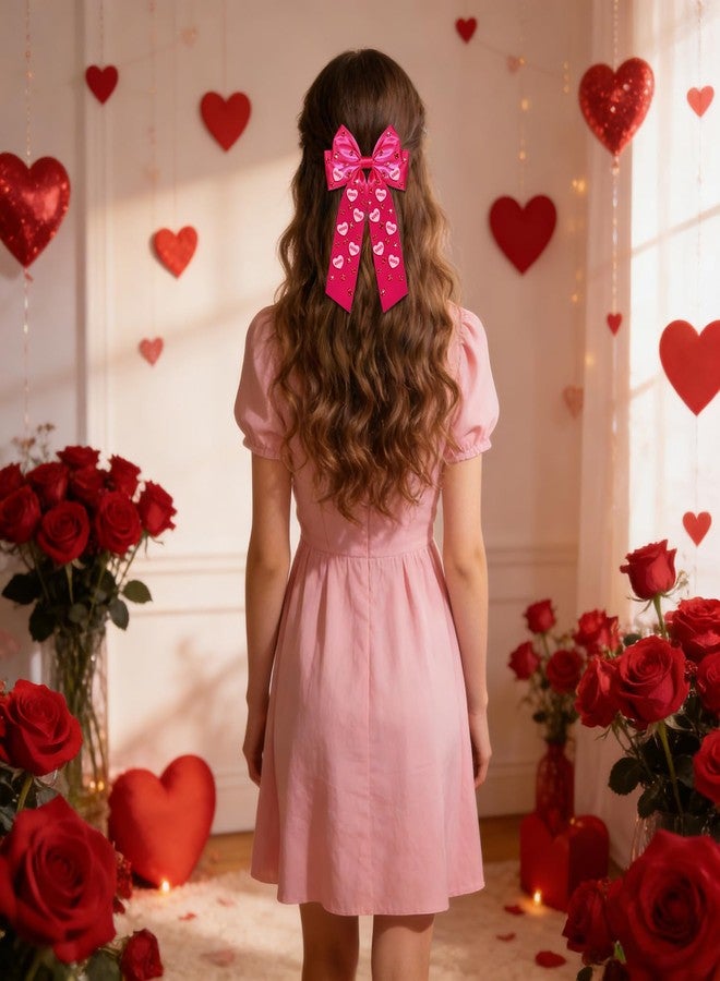 Boderier Valentines Day Hair Bows for Women Girls Conversation Candy Heart Hair Bow Clips Jeweled XOXO Hair Bows Valentines Day Gifts for Her Hot Pink XOXO Heart - Image 3