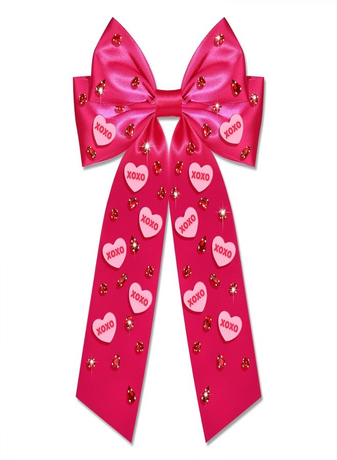 Boderier Valentines Day Hair Bows for Women Girls Conversation Candy Heart Hair Bow Clips Jeweled XOXO Hair Bows Valentines Day Gifts for Her Hot Pink XOXO Heart - Image 1