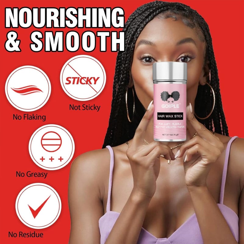 Goiple Hairstyle Wax Stick & Long Lasting Hair Pomade for Black Hair, Wigs, Straightened & Polished Finish, Edge Frizz Control (2.7+2.7oz) White - Image 5