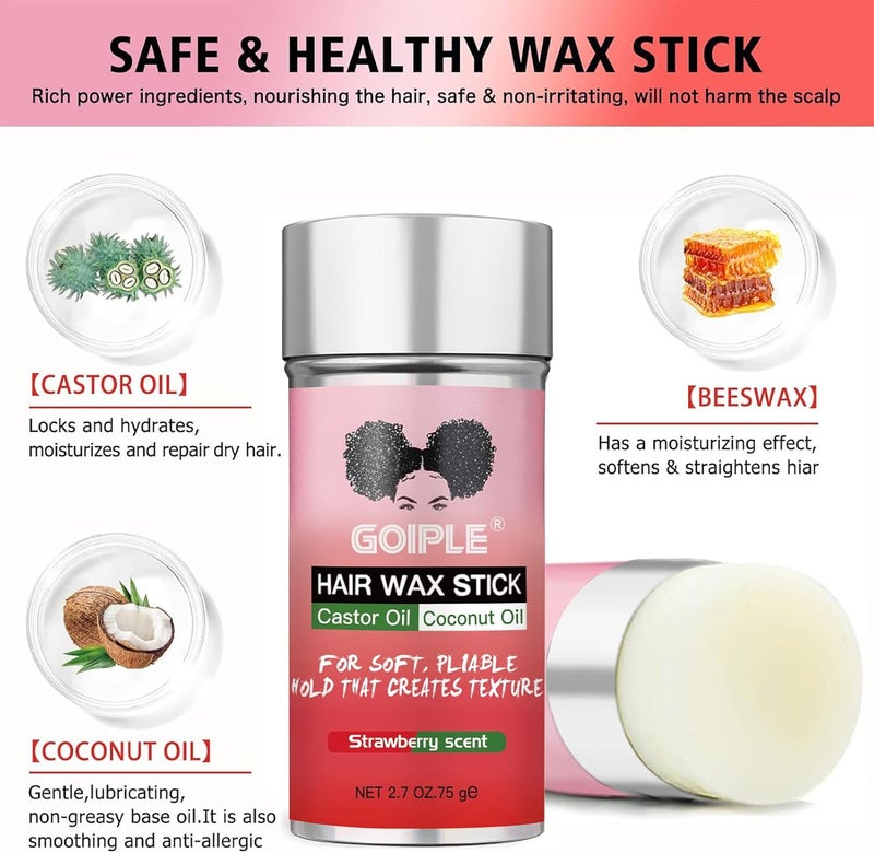 Goiple Hairstyle Wax Stick & Long Lasting Hair Pomade for Black Hair, Wigs, Straightened & Polished Finish, Edge Frizz Control (2.7+2.7oz) White - Image 2
