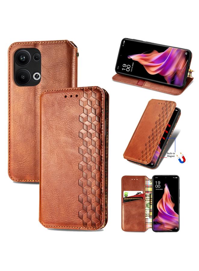 إيروريكس جراب هاتف OPPO Reno9 Pro+ جراب هاتف جلدي مغناطيسي مضغوط بشبكة مكعبة - Image 1