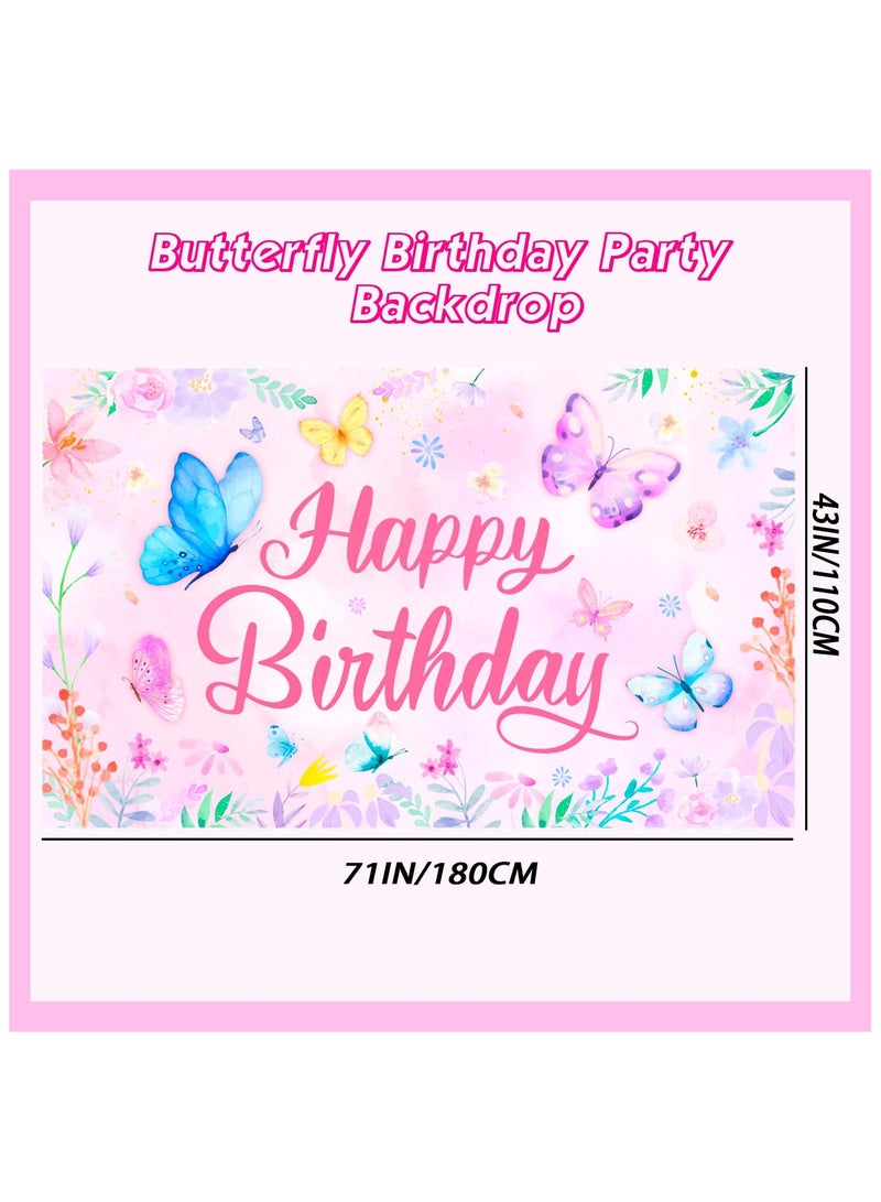 FRUITFUL PARTY Butterfly Party Backgroundp, Butterfly Birthday Backdrop for Fantasy Party Decoration Supplies(Size: 180cm×110cm/71"× 43") - Image 2