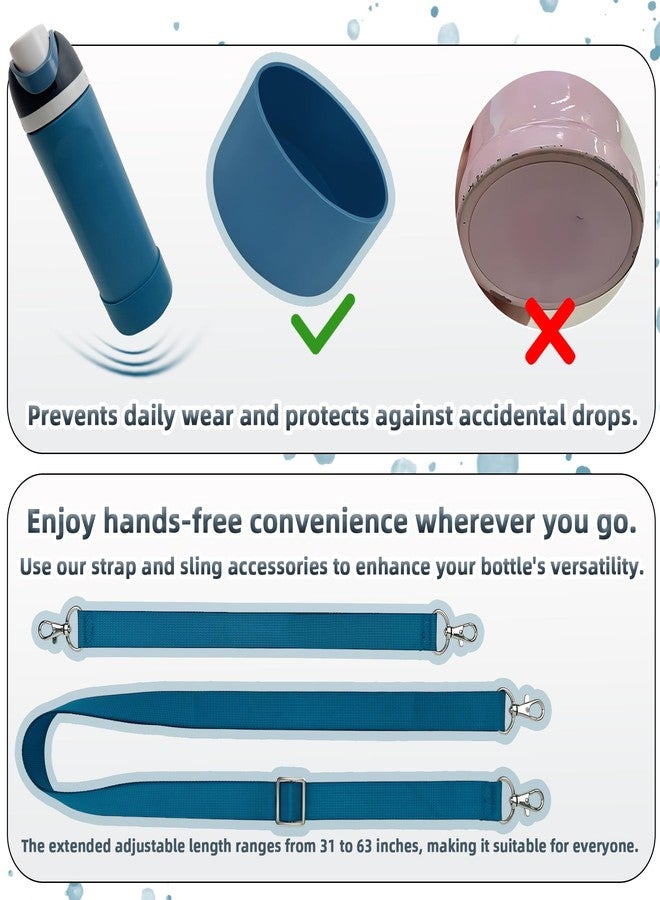 SITKOL Silicone Boot Set for Cute Water Bottle 32 oz - Includes Non-Slip Sleeve, Shoulder Strap & Handle Strap, Perfect Accessories, Fits Tumbler, Free Sip, Pink (Denim) - Image 4