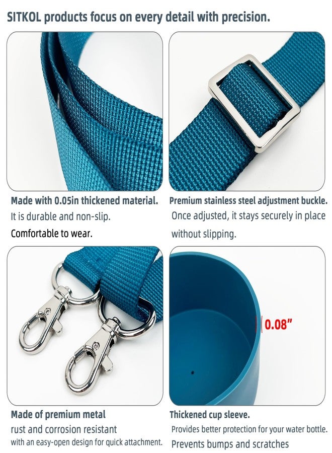 SITKOL Silicone Boot Set for Cute Water Bottle 32 oz - Includes Non-Slip Sleeve, Shoulder Strap & Handle Strap, Perfect Accessories, Fits Tumbler, Free Sip, Pink (Denim) - Image 3