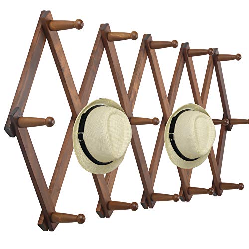 WEBI Accordion Wall Hanger, Wooden Coat Rack Wall Mounted, Hat & Cap Hook Rack, 16 Peg Hooks, Walnut Color - Image 1