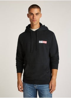 TOMMY JEANS Men's Signature Logo Drawstring Hoody - Cotton, Black  - Image 1