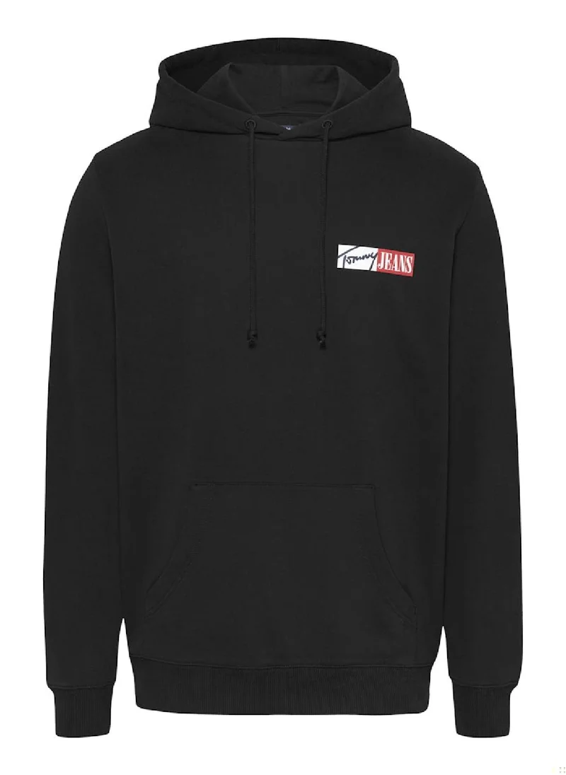 TOMMY JEANS Men's Signature Logo Drawstring Hoody - Cotton, Black