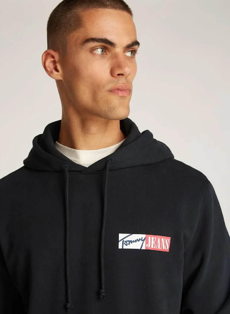 TOMMY JEANS Black Signature Logo Drawstring Hoody for Men | Best Price UAE