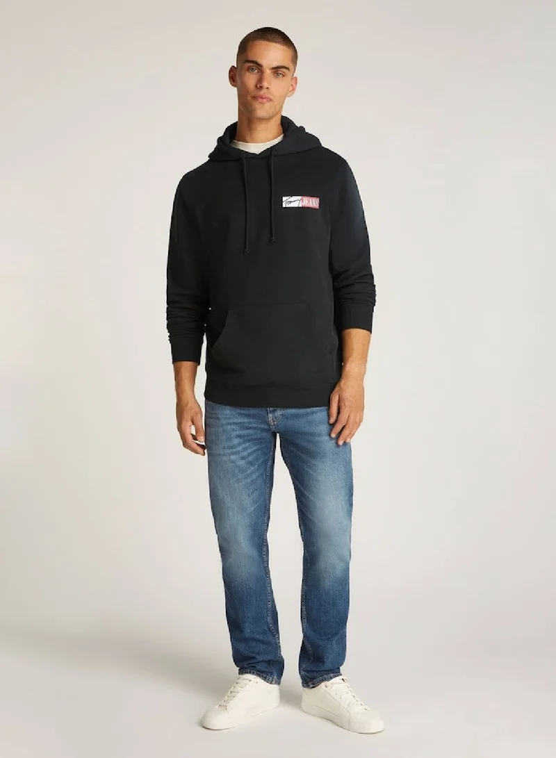 TOMMY JEANS Black Signature Logo Drawstring Hoody for Men | Best Price UAE