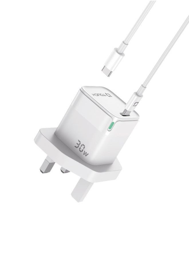 IQ TOUCH IQ Touch GaN Mini 30W USB-C Charger – 30W PD Fast Charging, GaN Tech, Smart Chip, 3A Output, Compact & Lightweight – Type-C to Type-C Cable Included – White  - Image 1