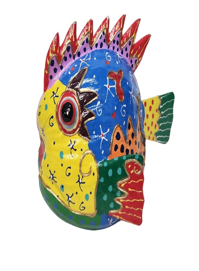 WorldBazzar Abstract Coconut Fish Wood Picasso Style Tiki Wall Sculpture Home Décor Modern African Art Tribal Decorations Accents, Medium - Image 1