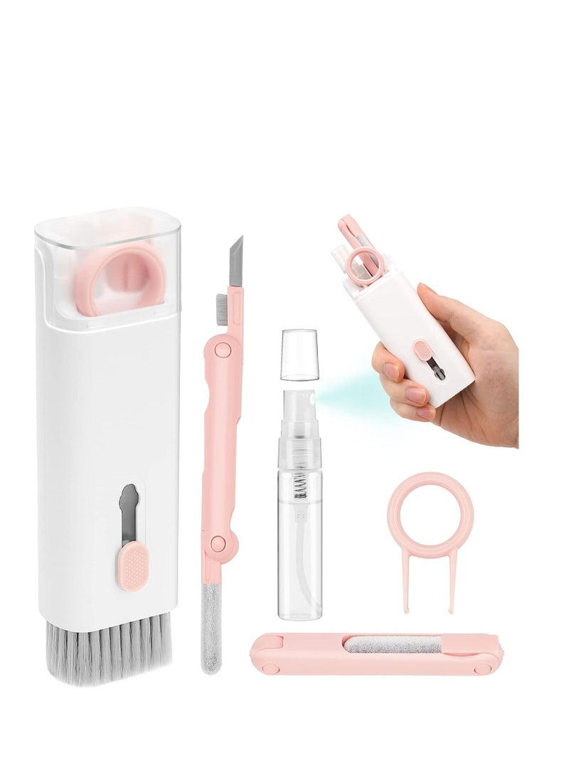 phone and Earbuds Cleaner Kit 7 in 1, Multifunctional Keyboard Cleaner Earbud Cleaning Kit Tool with Cleaning Pen for iPhone, Laptop, Tablet, PC Screen, Keyboard, Bluetooth Earphones (Pink) - Image 1