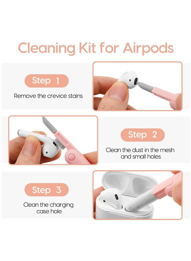 phone and Earbuds Cleaner Kit 7 in 1, Multifunctional Keyboard Cleaner Earbud Cleaning Kit Tool with Cleaning Pen for iPhone, Laptop, Tablet, PC Screen, Keyboard, Bluetooth Earphones (Pink) - Image 3