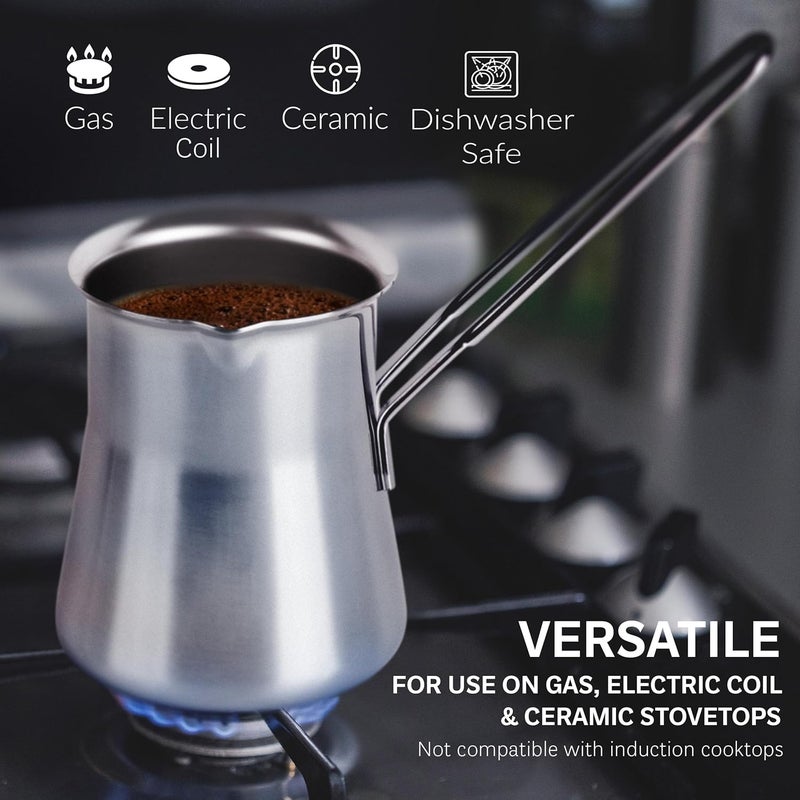 Caizen Coffee إبريق قهوة تركية عالي الجودة - صانع قهوة تركية، إبريق شاي، إبريق قهوة عربية، بريكي إبريق قهوة يوناني، بريكي يوناني، سيزفي قهوة تركية، إبريق قهوة تركية إ��ريق (24 أونصة) - Image 4