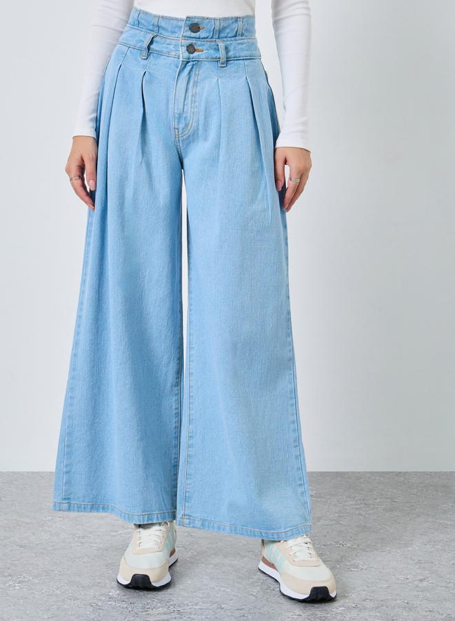 Styli Women High Rise Wide Leg Jeans with Double Waistband - Image 2