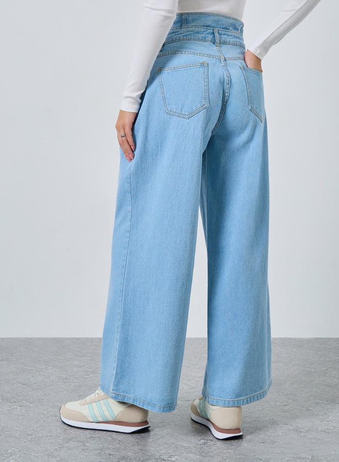 Styli Women High Rise Wide Leg Jeans with Double Waistband - Image 4