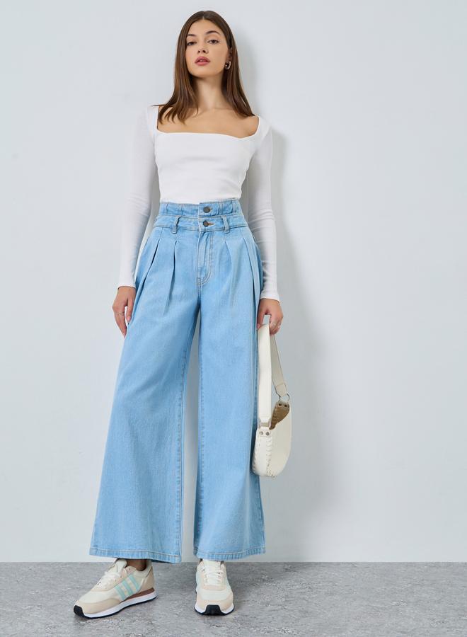 Styli Women High Rise Wide Leg Jeans with Double Waistband - Image 1