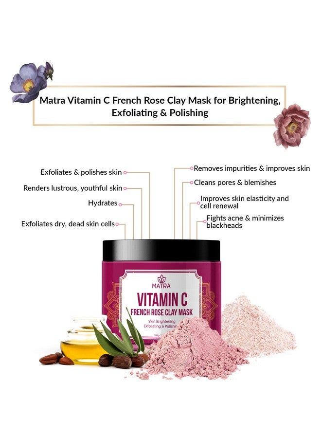 Matra Vitamin C French Rose Clay Kaolin Mask - With Bentonite, Calamine & Jojoba Oil - Skin Polishing And Glow Mask - Anti-acne, Pore Cleanser - Scar And Blemish Minimizer - Image 2
