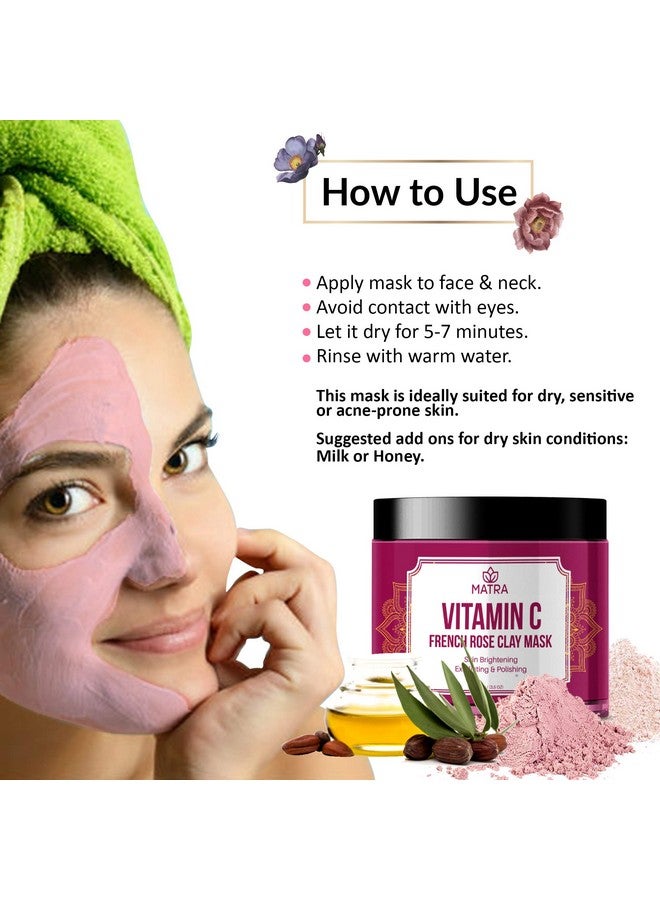 Matra Vitamin C French Rose Clay Kaolin Mask - With Bentonite, Calamine & Jojoba Oil - Skin Polishing And Glow Mask - Anti-acne, Pore Cleanser - Scar And Blemish Minimizer - Image 4