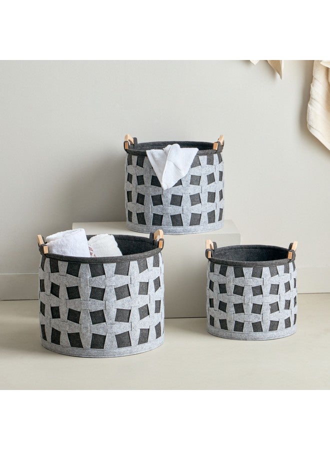 Home Box طقم سلال مصنوعة من اللباد 3 قطع دائري 40 × 32 × 40 سم  - Image 1