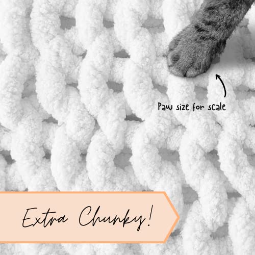 Adyrescia Chunky Knit Blanket Throw | 100% Hand Knit with Jumbo Chenille Yarn (40"x50", Bright White) - Image 5
