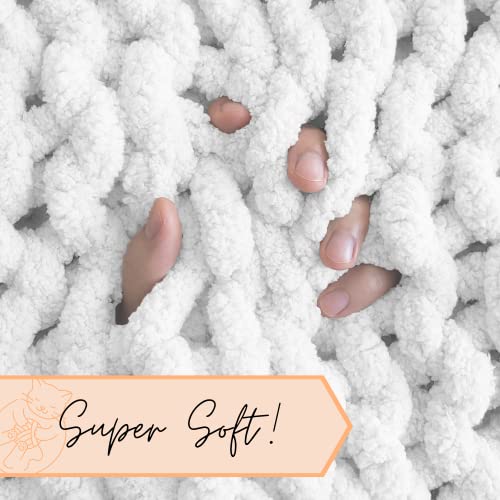 Adyrescia Chunky Knit Blanket Throw | 100% Hand Knit with Jumbo Chenille Yarn (40"x50", Bright White) - Image 4